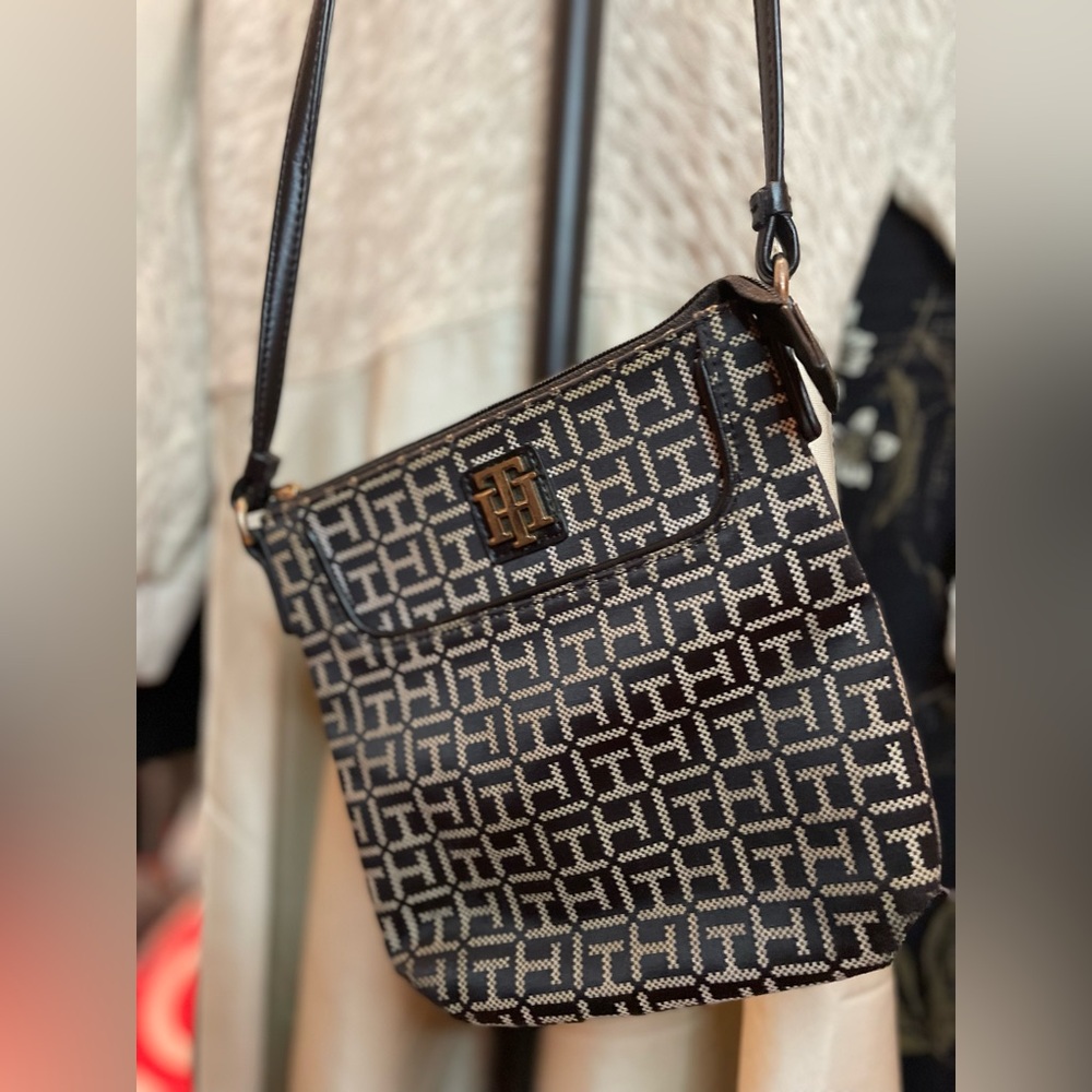 Tommy Hilfiger Black & Cream Monogram Crossbody Bag